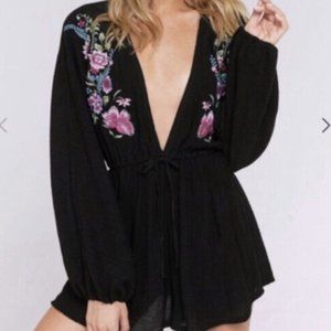 Spiritual Gangster embroidered romper - Black mulit - M